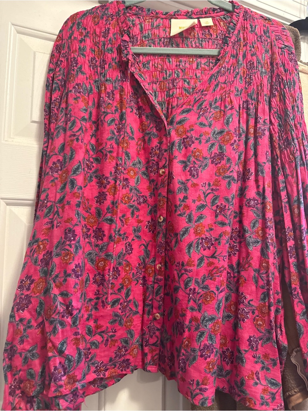 Maeve Hot Pink Floral Button-Front Blouse